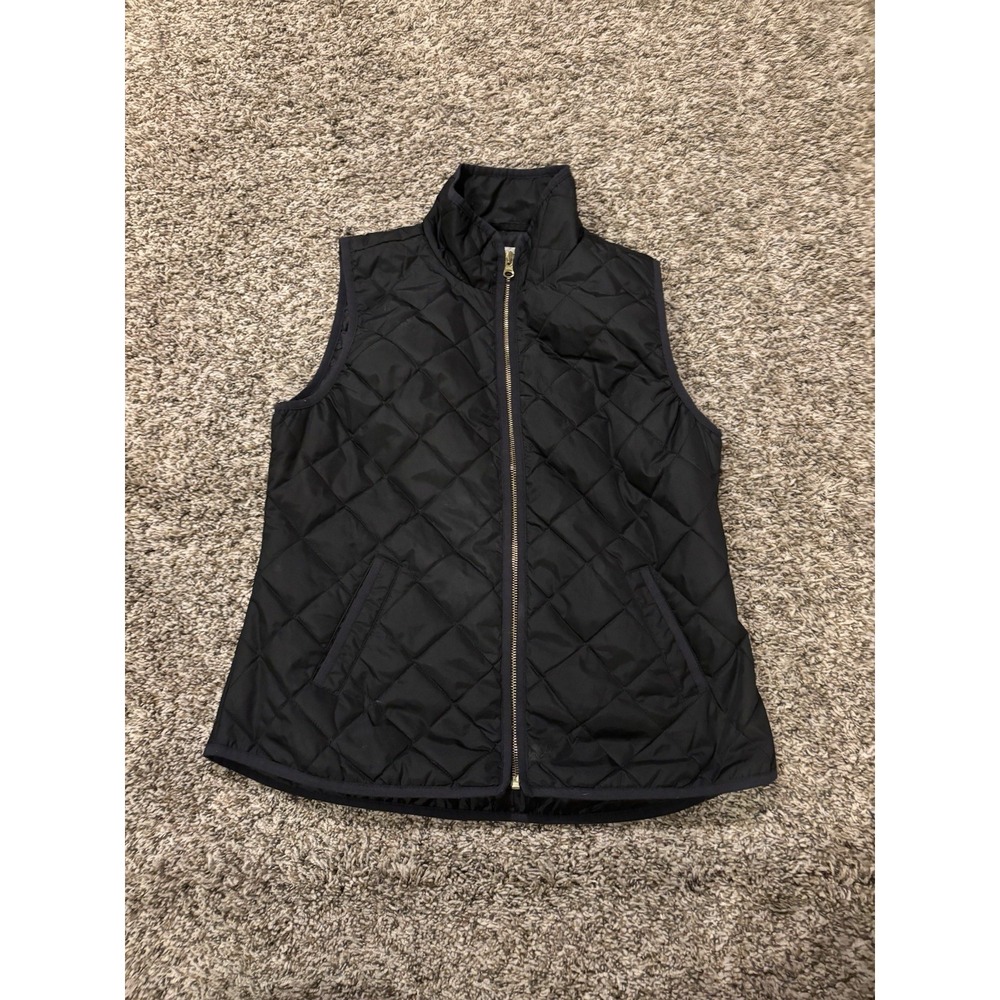 Old Navy Quilted Black Puffer Vest Gold Zipper Womens Small RN 54023